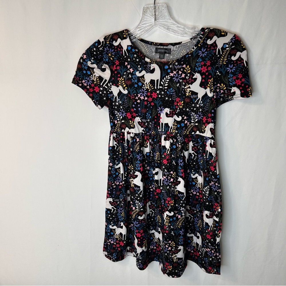 Picapino Girl’s Unicorn Floral Multicolor Red White Casual Sundress Size 8
